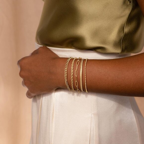 Gold Bracelets for Women Waterproof, 14K Real Gold Jewelry Sets for Women Trendy - Picture 3 of 7